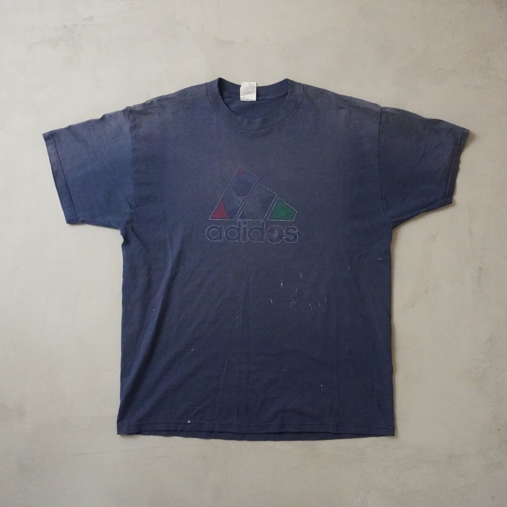 Vintage Adidas Faded Graphic T-Shirt XL Mens Navy Blue Faded Distressed Logo Tee